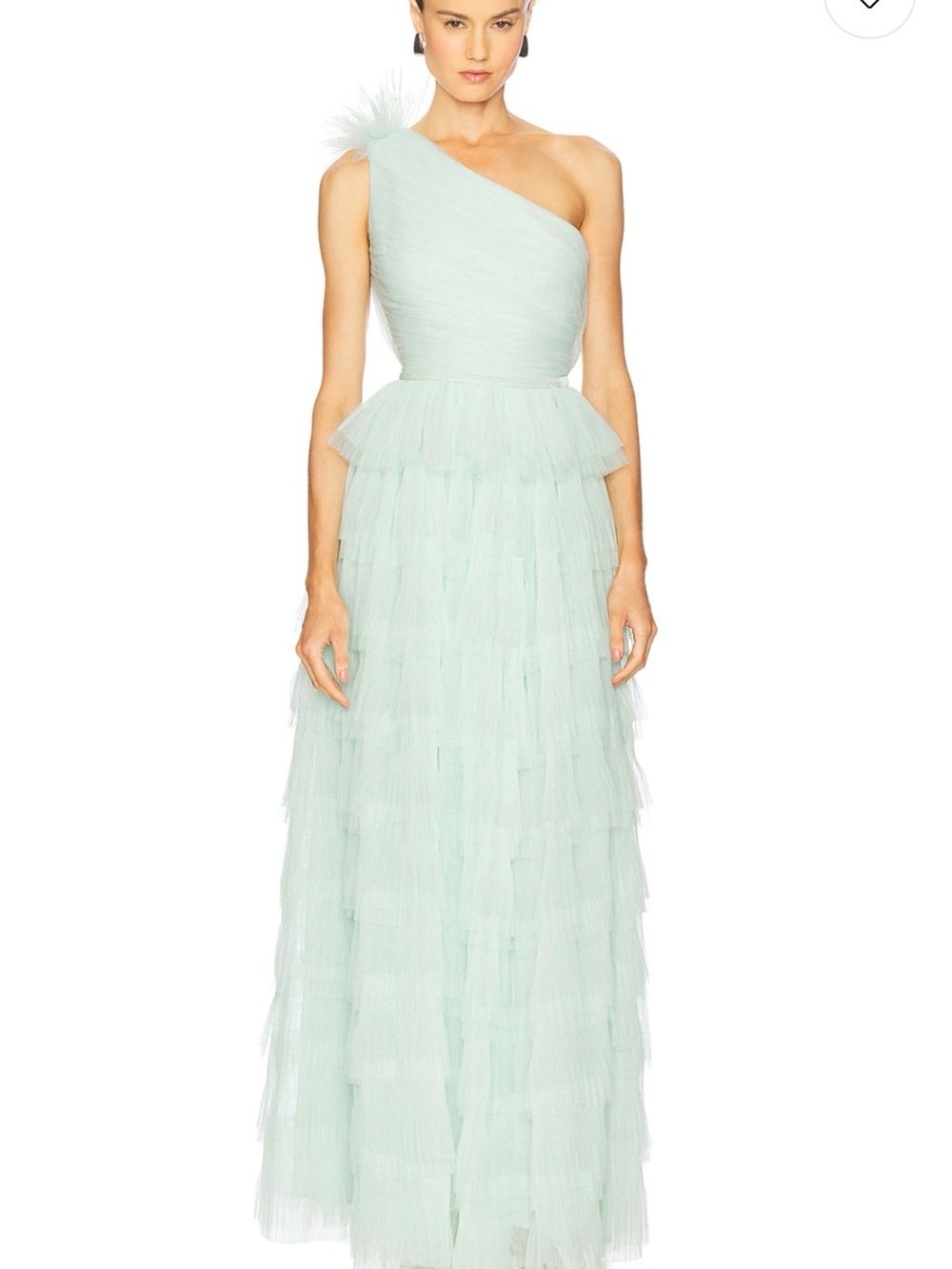Sau Lee One-Shoulder Tiered Tulle Evening Dress in Mint